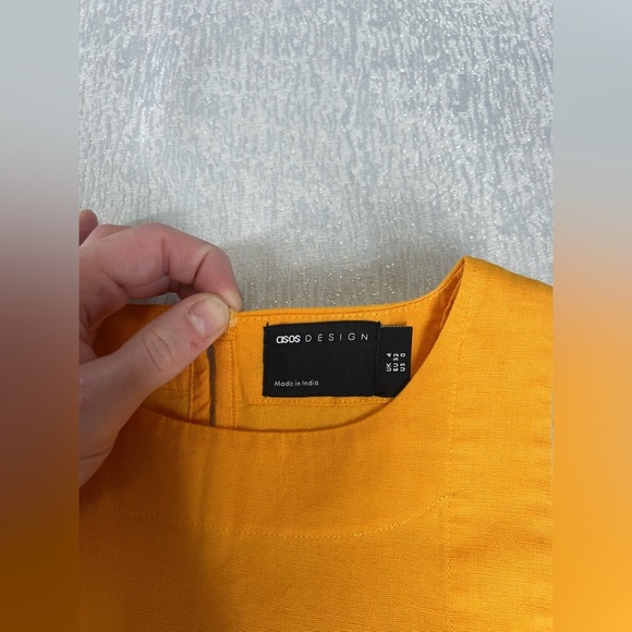 ASOS Design High Neck Swing Mini Linen Dress in Orange, size 4, NWT! - Picture 3 of 8